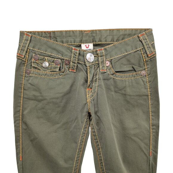 Vtg True Religion Joey Big T Jeans Womens Green Flare Low Rise Cotton Y2K Sz 27 - Picture 3 of 10